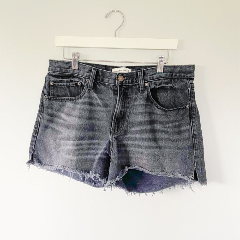 Abercrombie Mid-Rise Boyfriend Black Denim Cut Off Shorts